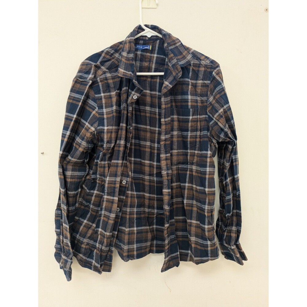 APT 9 Men XL Brown Blue Plaid Flannel Shirt Standard Fit Long Sleeve Cotton NWOT